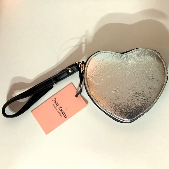 Juicy Couture Metallic Silver Shear Genius Heart Zip Bag New - Picture 3 of 5